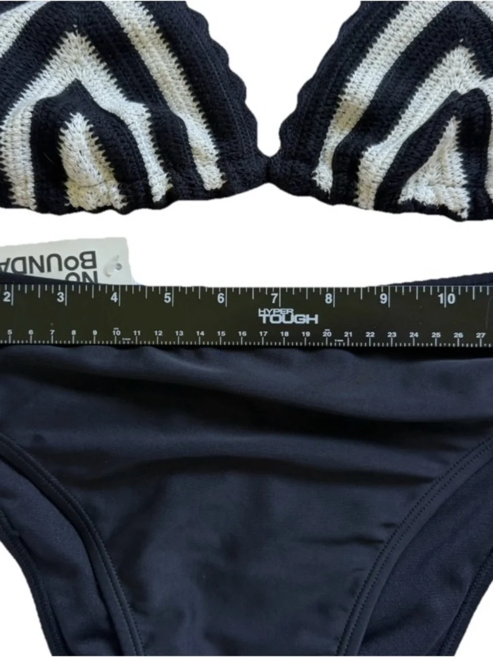 NWT Crochet Bikini Black White Chevron Striped Boho Retro Coastal Beach Swim M